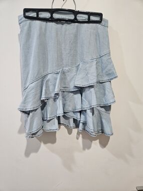 BB Dakota Light Blue Ruffle Denim Skirt